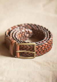 Ceinture Cuir Tressée Cognac